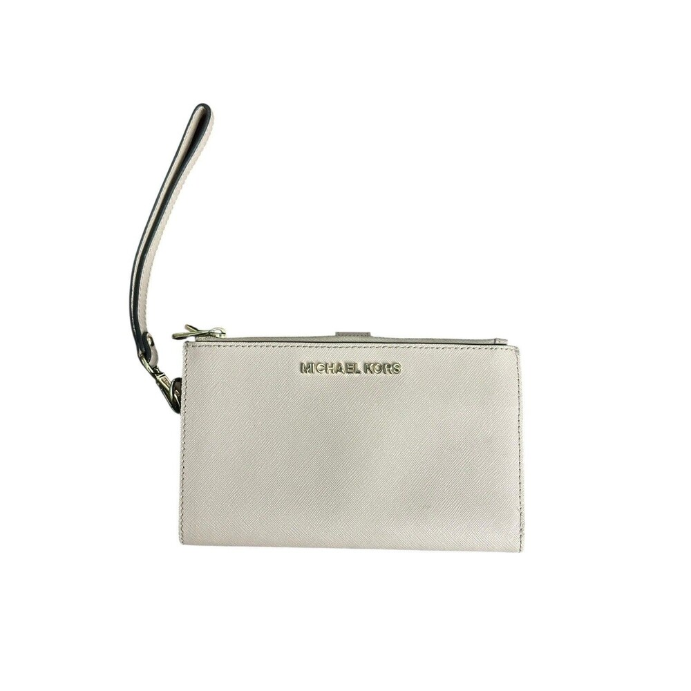 Michael Kors Adele Double-Zip Pebble Leather Wristlet Wallet Pink Multi Pocket
